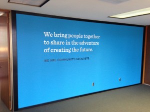 The New Kind purpose, freshly painted on the wall in our entryway (2014).